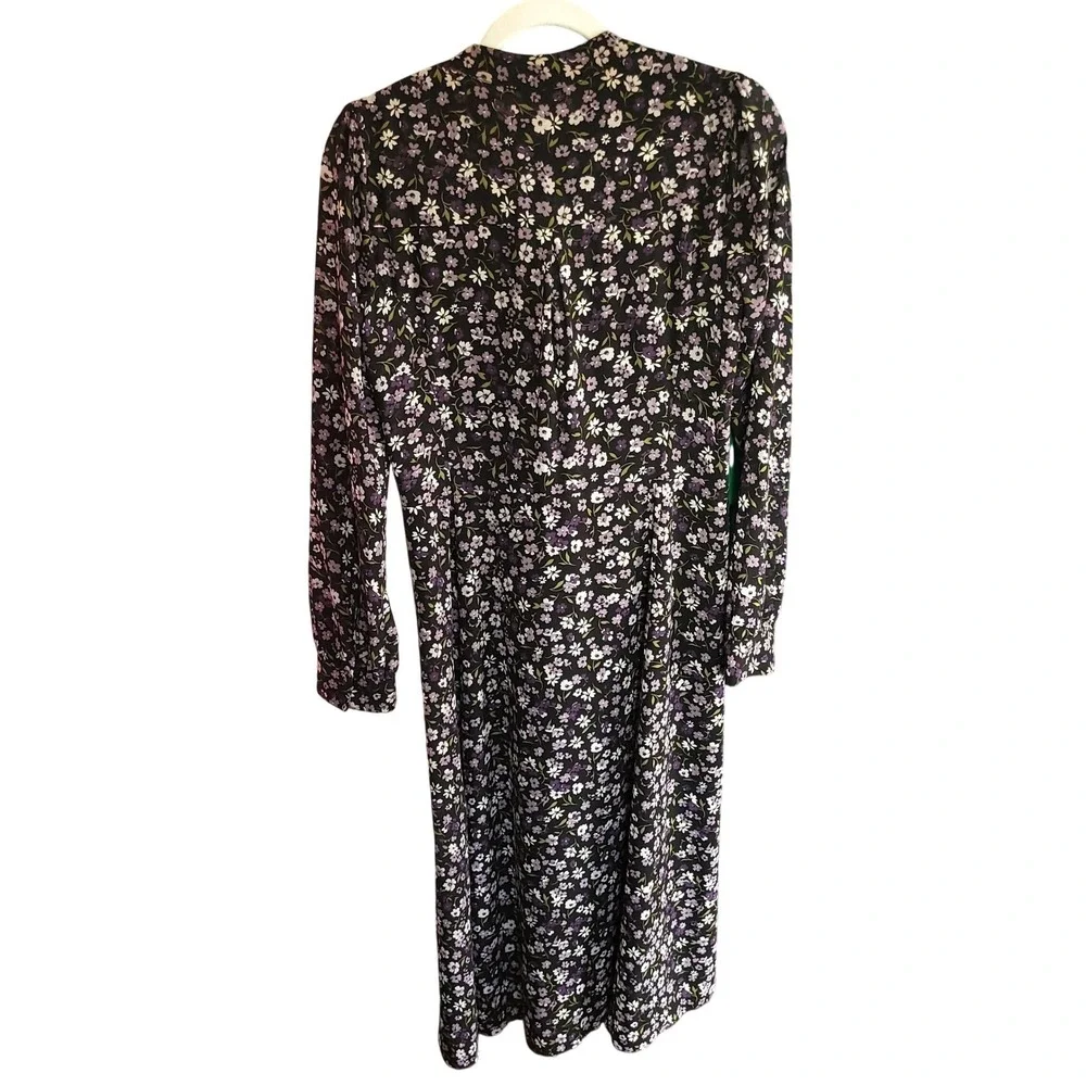 Michael Michael Kors Floral Midi Dress Black Purple LongSleeve Small Cottagecore